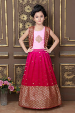 Thumbnail for Kids Wedding Designer Pink Georgette Lehenga Choli - Aaradhna - Distacart