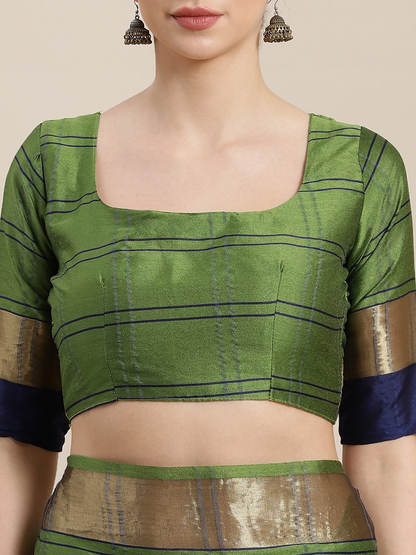Saree Mall Green & Blue Checked Saree - Distacart