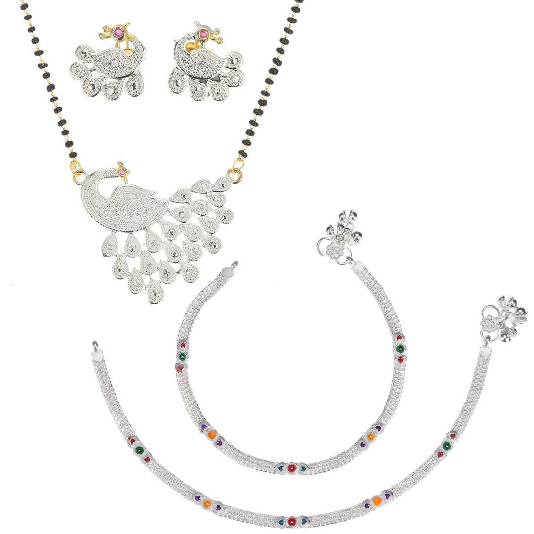 AanyaCentric Gold-plated Mangalsutra Pendant Earring Set & Silver Plated Anklet - Distacart