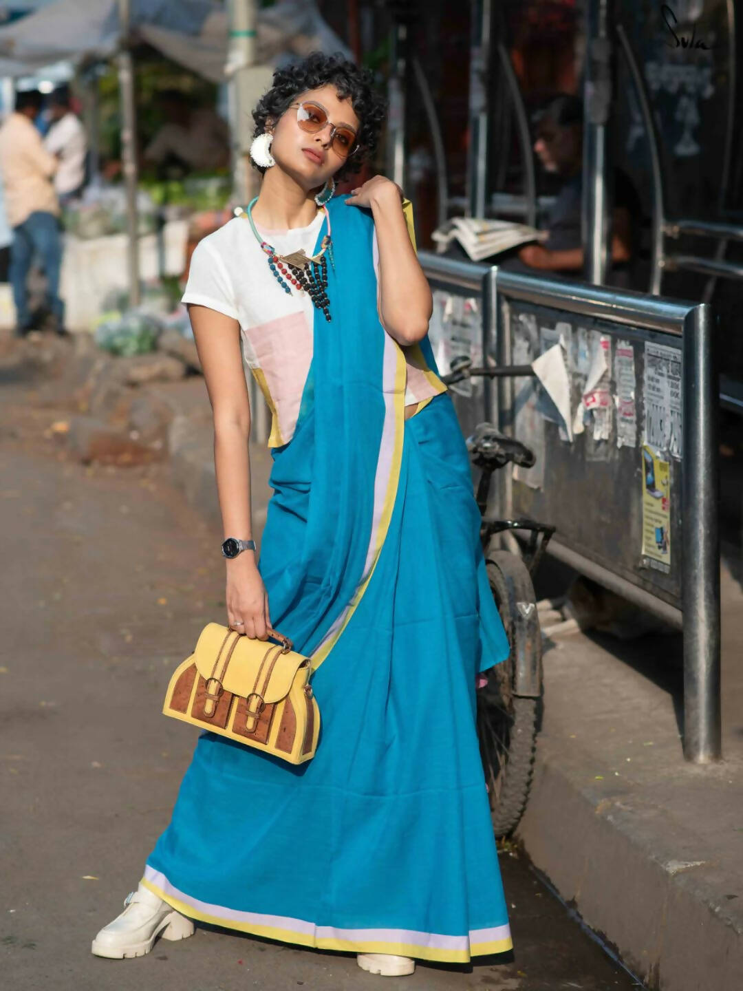 Suta Blue Solid Mul Cotton Saree - Distacart