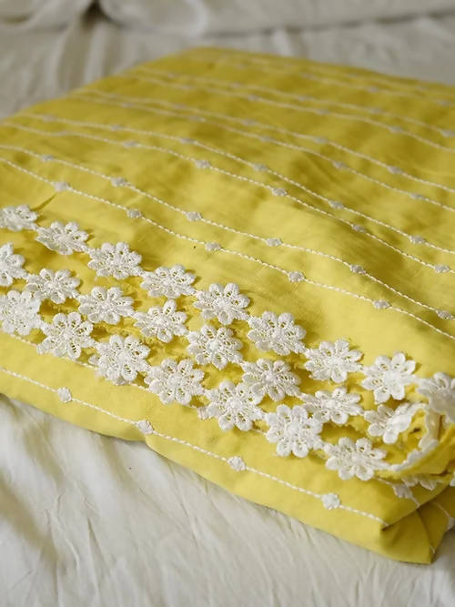 Diva Globe Customised Yellow Linen Saree With Flowers - Distacart