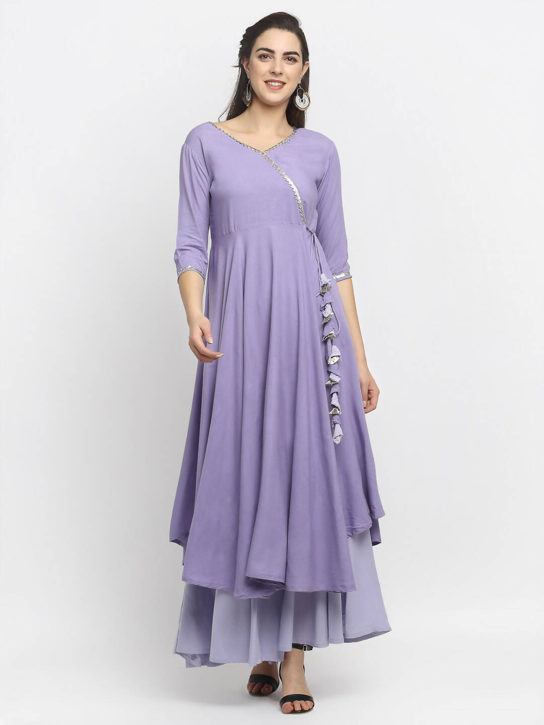 Rudra Bazaar Purple Angrakha Style Flared Kurta With Sharara - Distacart
