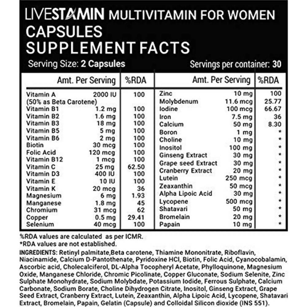 Livestamin Multivitamins & Minerals For Women Capsules - Distacart