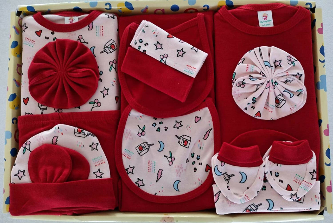 My Tiny Wear Full Sleeves New Born Baby Gift Set - Red - Distacart