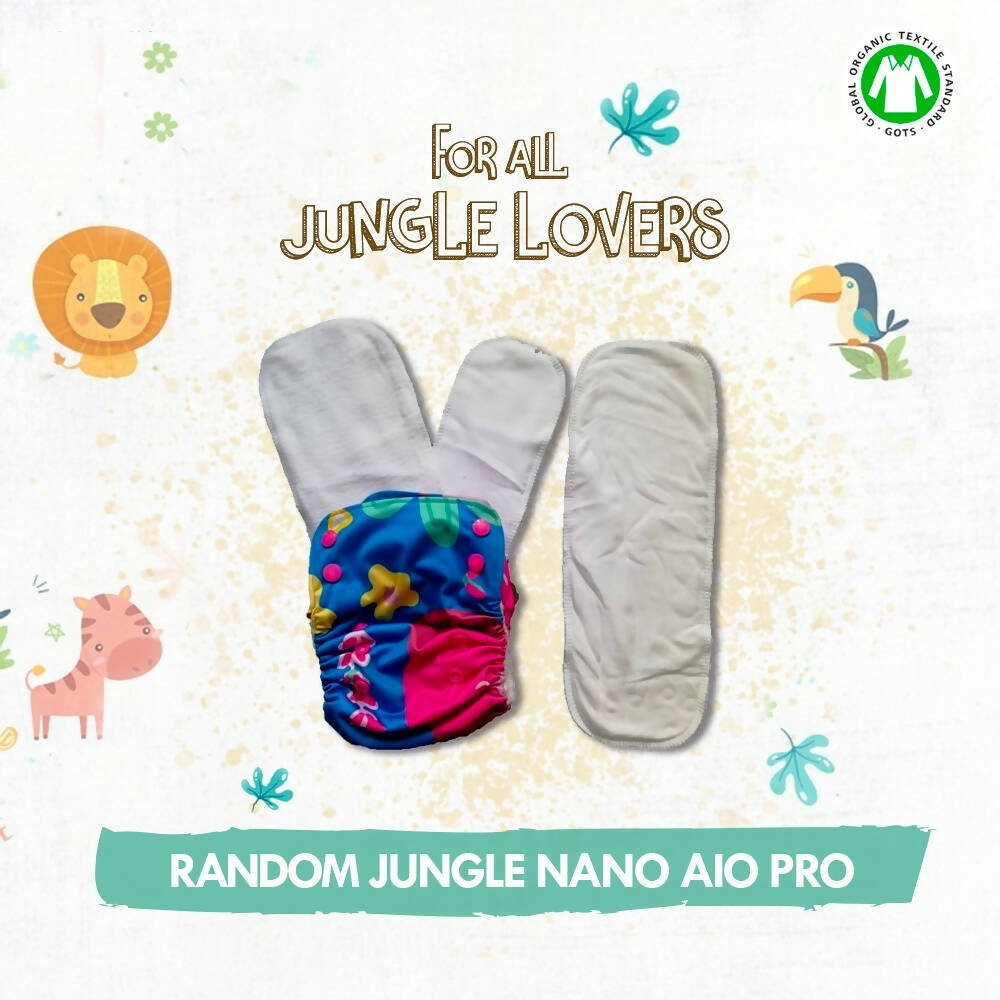 Kindermum Nano Pro Aio Cloth Diaper ( With 2 Organic Inserts And Power Booster)-Random Jungle For Kids - Distacart