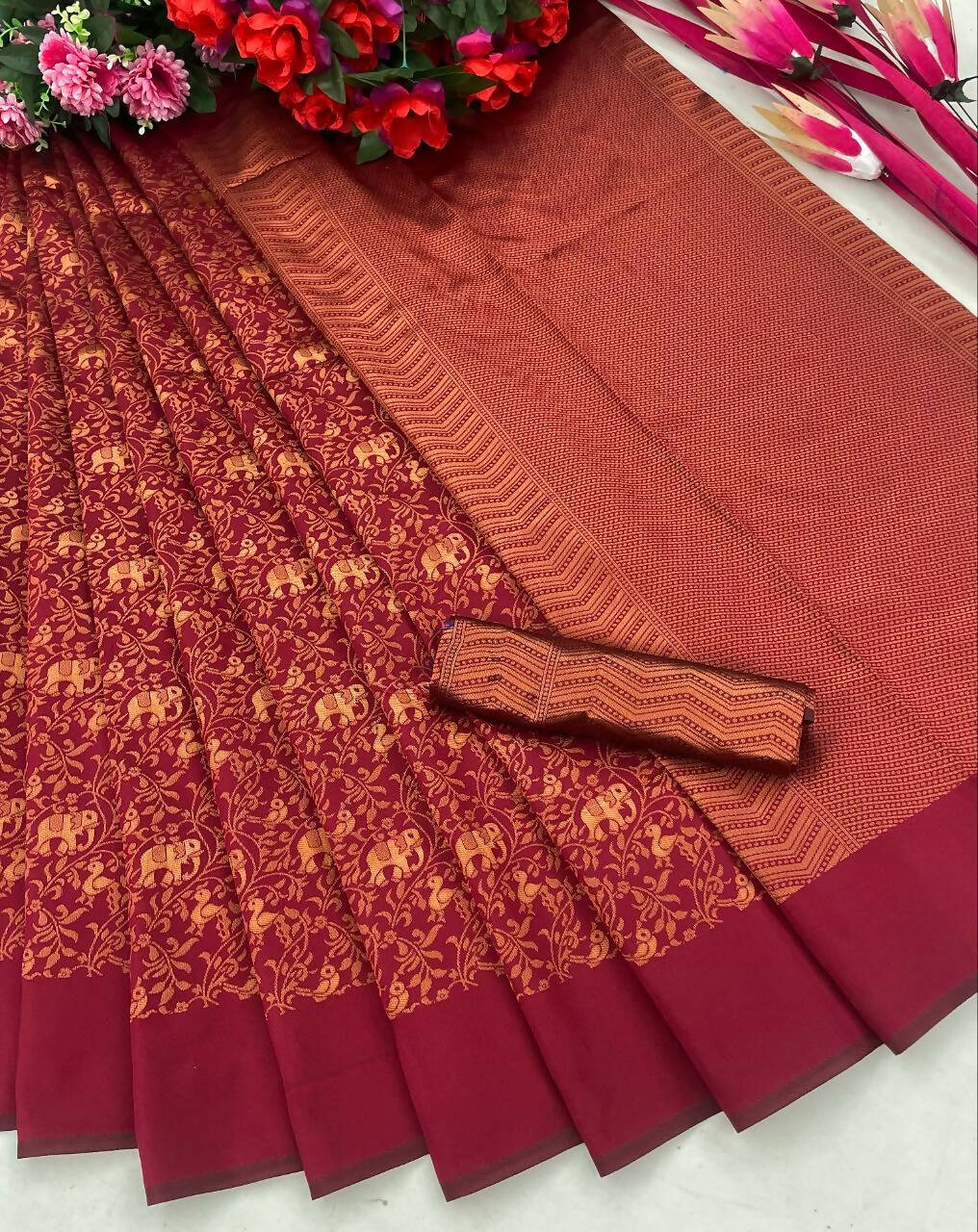 DEIANA'S Beautiful Golden Jari with New Design Soft Lichi Silk Saree - Brown - Distacart