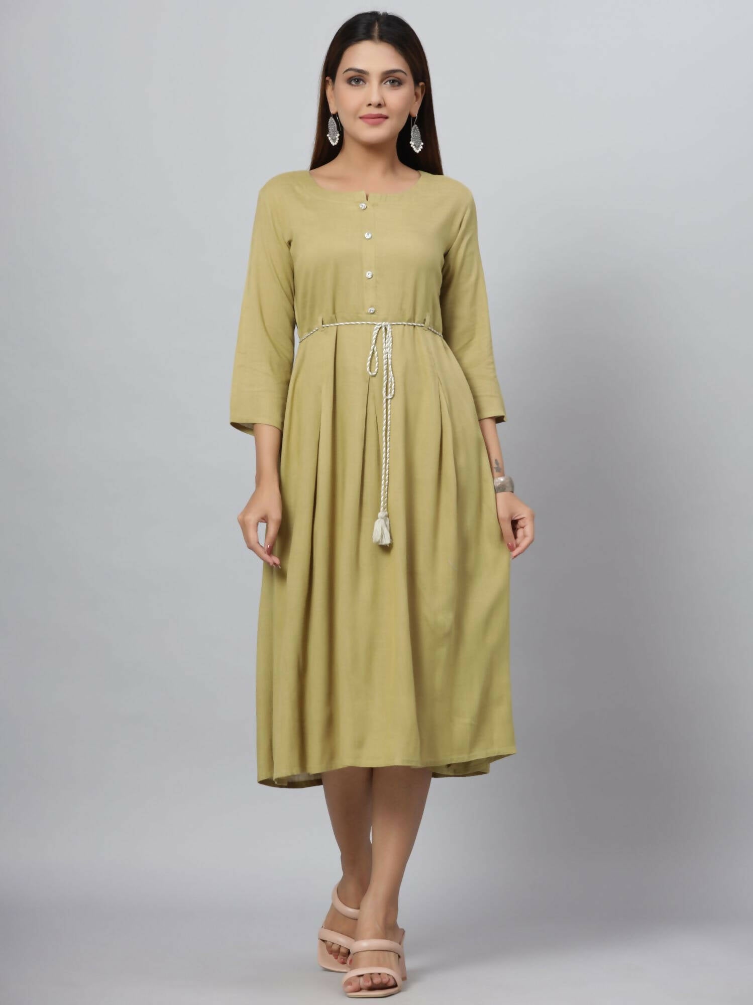 Juniper Women's Green Rayon Slub Solid Dress - Distacart