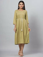 Thumbnail for Juniper Women's Green Rayon Slub Solid Dress - Distacart