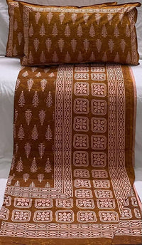 Thumbnail for Clovers & Crafts Radiant Double Bedsheet With Two Pillow Covers - Brown