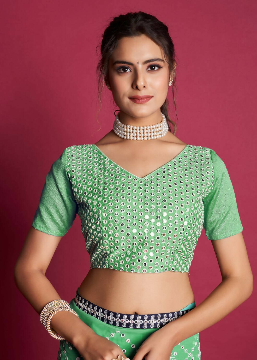 Vamsee Green And Blue Georgette Designer Saree - Distacart