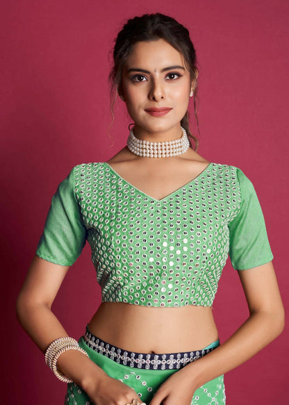 Vamsee Green And Blue Georgette Designer Saree - Distacart