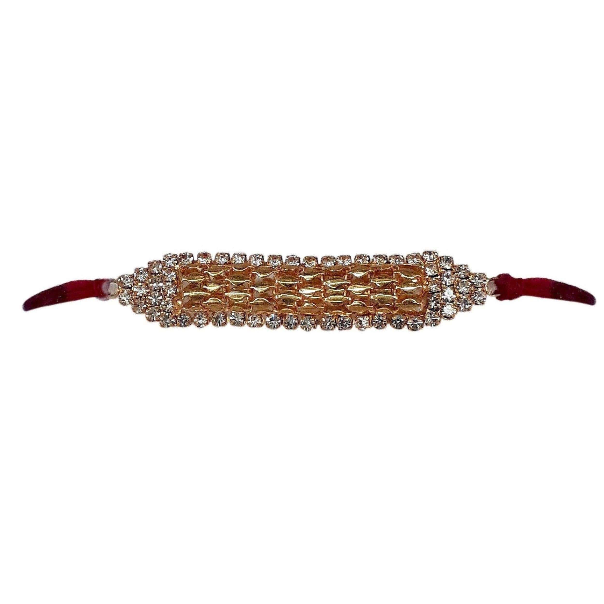 White Stone Border with Gold Color Bracelet Rakhi - Distacart