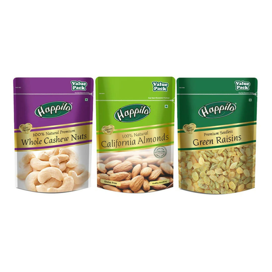 Happilo Premium Nuts & Dryfruit Combo (Almond, Cashews & Green Raisin) - Distacart