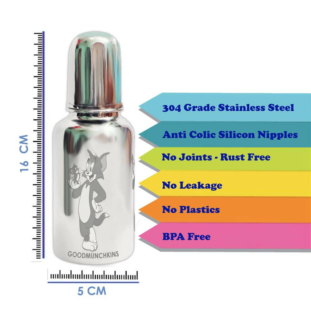 Goodmunchkins Stainless Steel Baby Feeding Bottle 304 Grade for Infants/Toddlers with Bottle Cleaning Pink Brush-220ml - Distacart