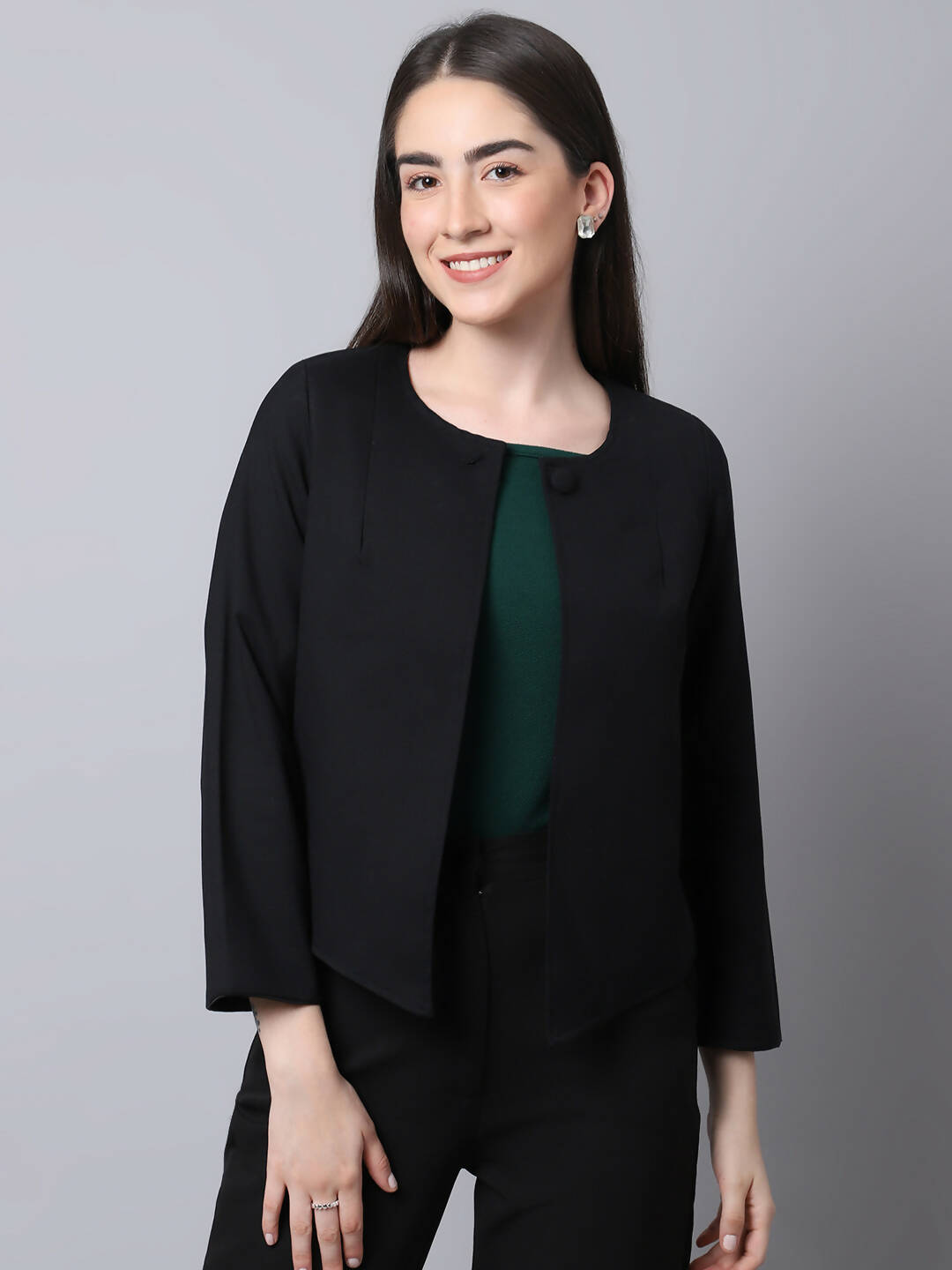 Even Apparels Black Polywool Open Front Statement Women's Jacket - Distacart