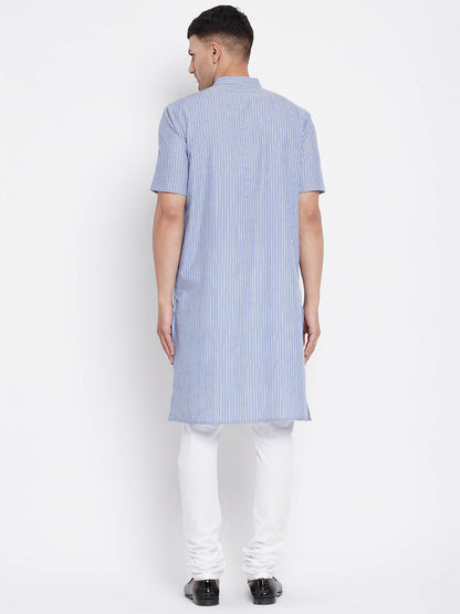 Even Apparels Blue Men's H/S Pure Cotton Kurta With Band Collar - Distacart