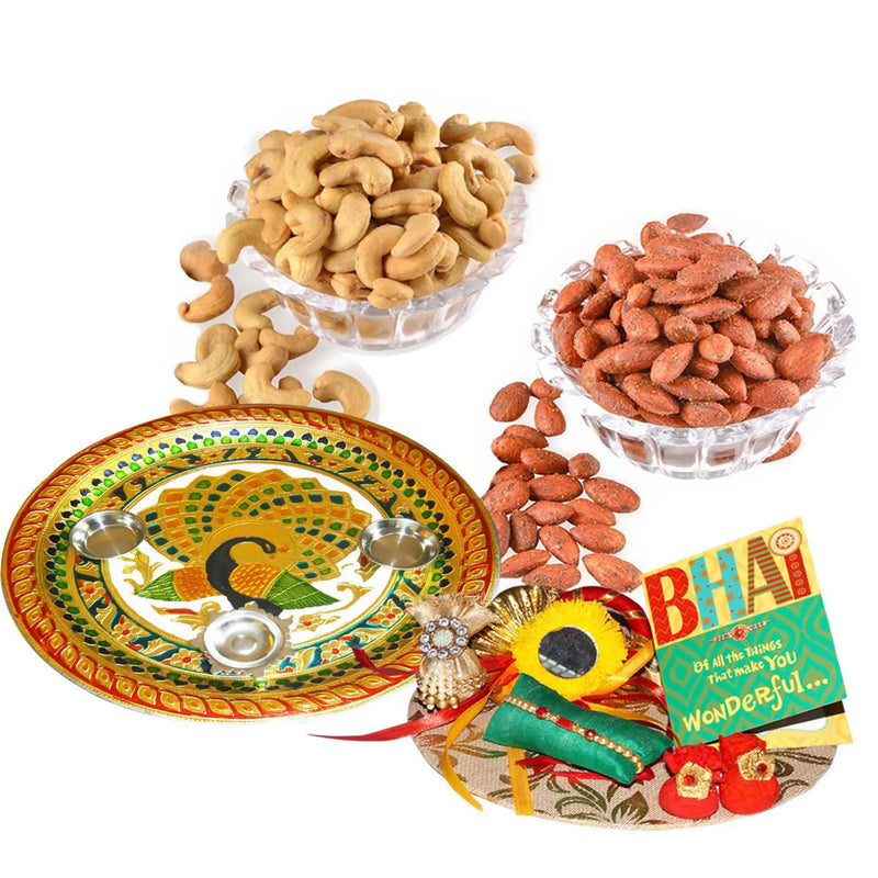 Bikano Masala Almonds and Salted Cashewnuts Rakhi Puja Thali Gifts - Distacart