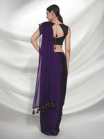 Thumbnail for Purple Organza Solid Saree With Unstitched Blouse Piece - Shanaya - Distacart