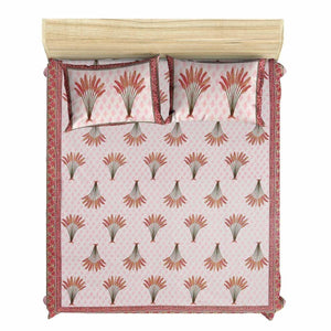 Jaipuri Hand Block Printed Traditional 144TC Cotton Double/Queen Bedsheet with 2 Pillow Covers - Distacart