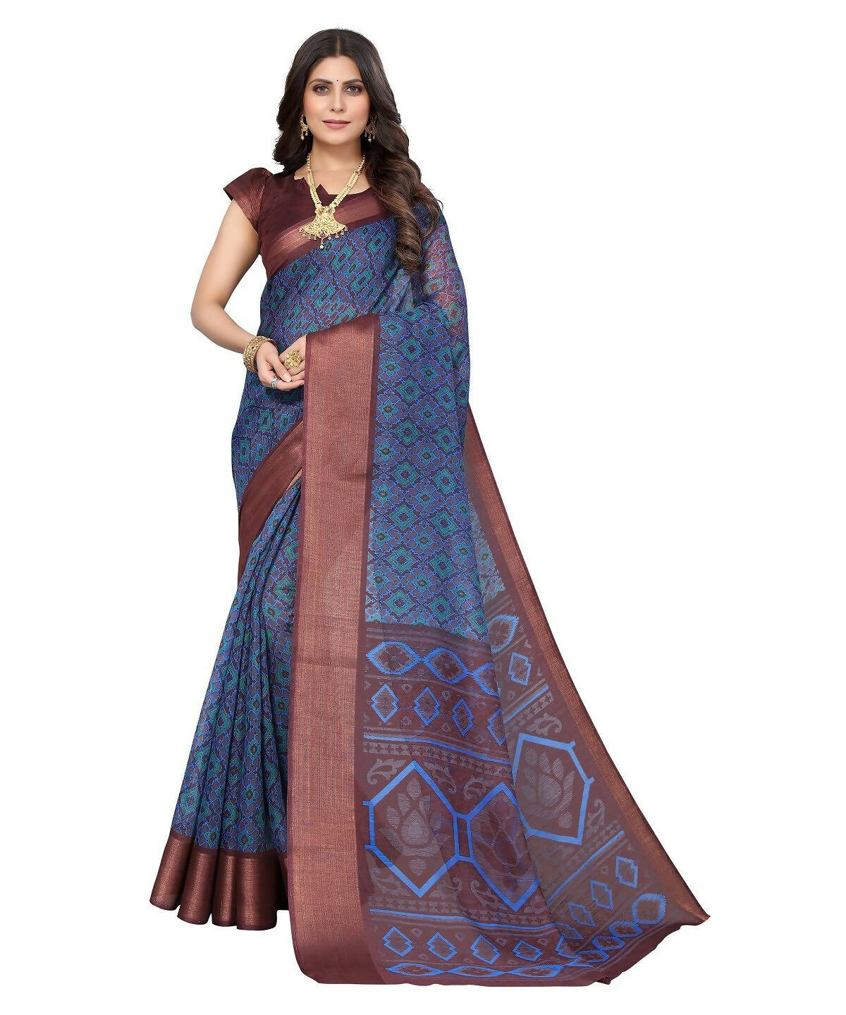 Vamika Cotton Blue Jari Border Bollywood Style Saree (VASU BLUE) - Distacart