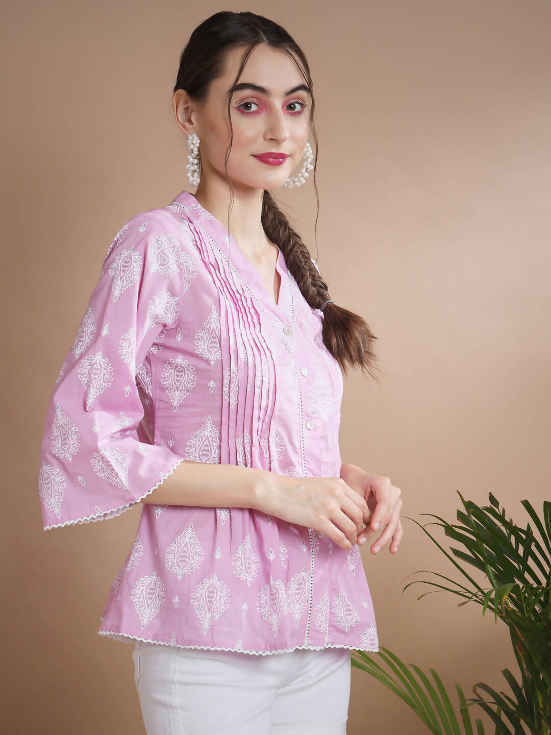 Myshka Women's Pink Printed V-Neck Top - Distacart