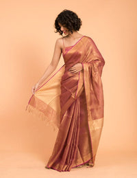 Thumbnail for Suta Pink Golden Solid Zari Pure Linen Saree - Distacart