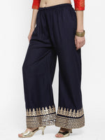 Thumbnail for Wahe-NOOR Women's Navy Blue Gotta Patti Rayon Palazzo - Distacart