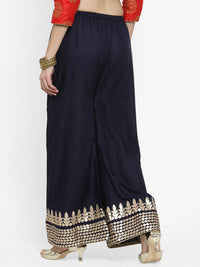 Thumbnail for Wahe-NOOR Women's Navy Blue Gotta Patti Rayon Palazzo - Distacart