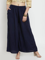 Thumbnail for Wahe-NOOR Women's Navy Blue Solid Rayon Sharara - Distacart