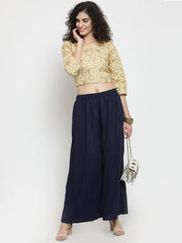 Thumbnail for Wahe-NOOR Women's Navy Blue Solid Rayon Sharara - Distacart