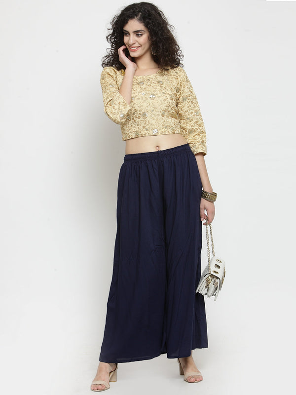 Wahe-NOOR Women's Navy Blue Solid Rayon Sharara - Distacart