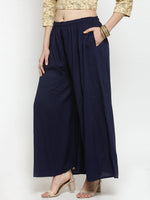 Thumbnail for Wahe-NOOR Women's Navy Blue Solid Rayon Sharara - Distacart