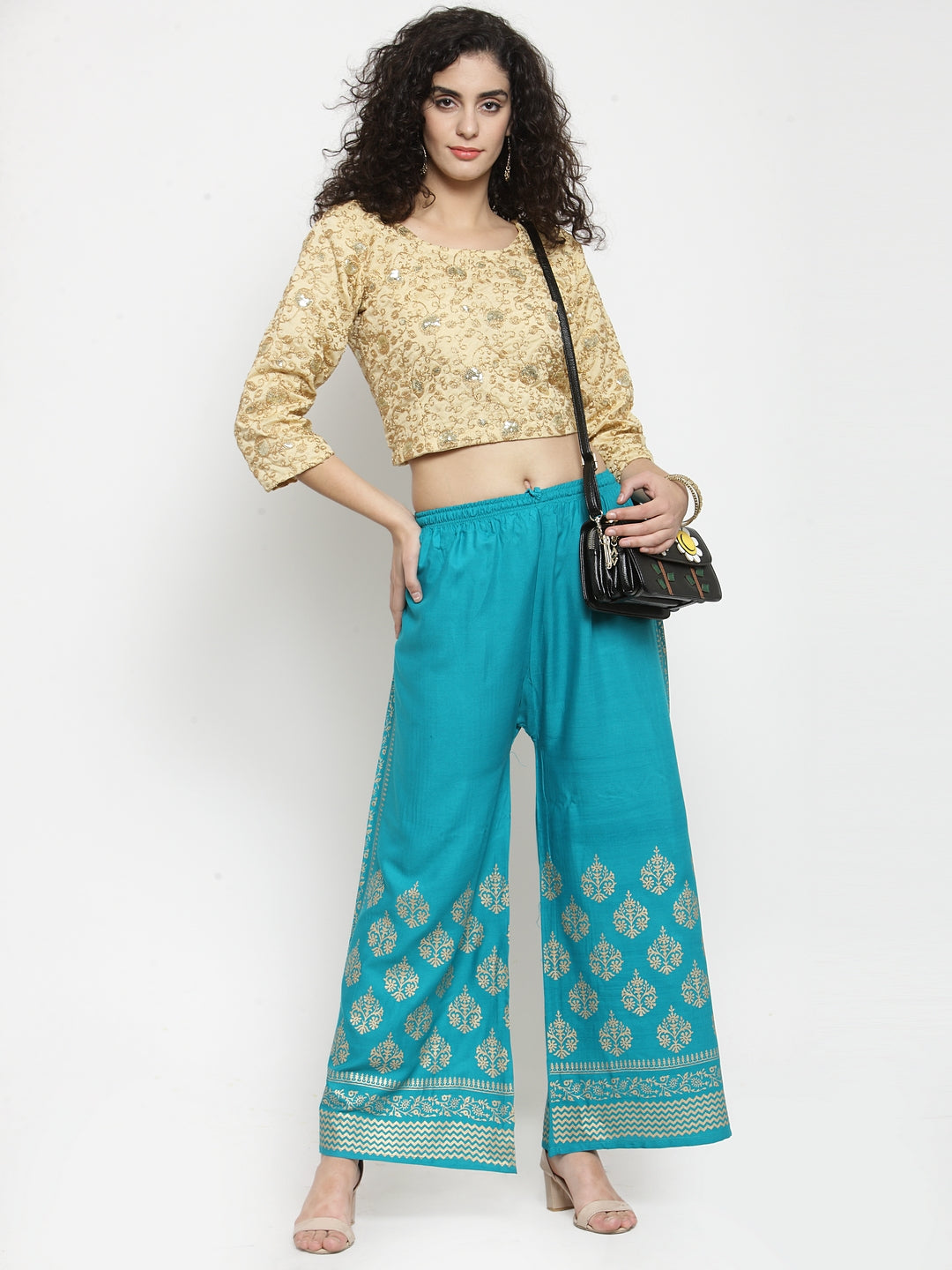 Wahe-NOOR Women's Turquoise Printed Rayon Palazzo - Distacart