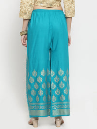 Thumbnail for Wahe-NOOR Women's Turquoise Printed Rayon Palazzo - Distacart