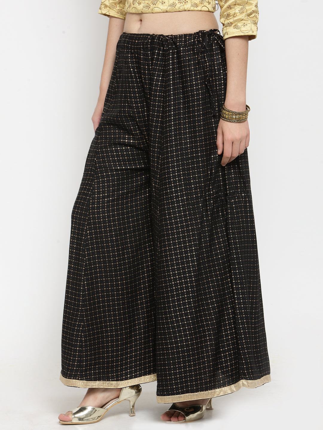 Wahe-NOOR Women's Black Printed Rayon Wide Leg Palazzo - Distacart