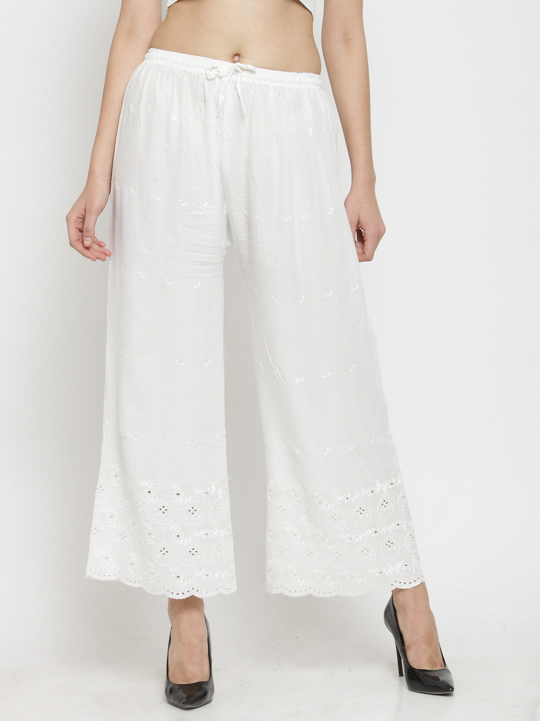 Wahe-NOOR Women's White Chikankari Rayon Palazzo - Distacart