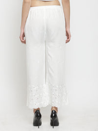 Thumbnail for Wahe-NOOR Women's White Chikankari Rayon Palazzo - Distacart