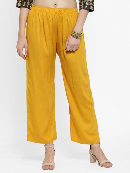 Wahe-NOOR Women's Mustard Solid Rayon Palazzo - Distacart