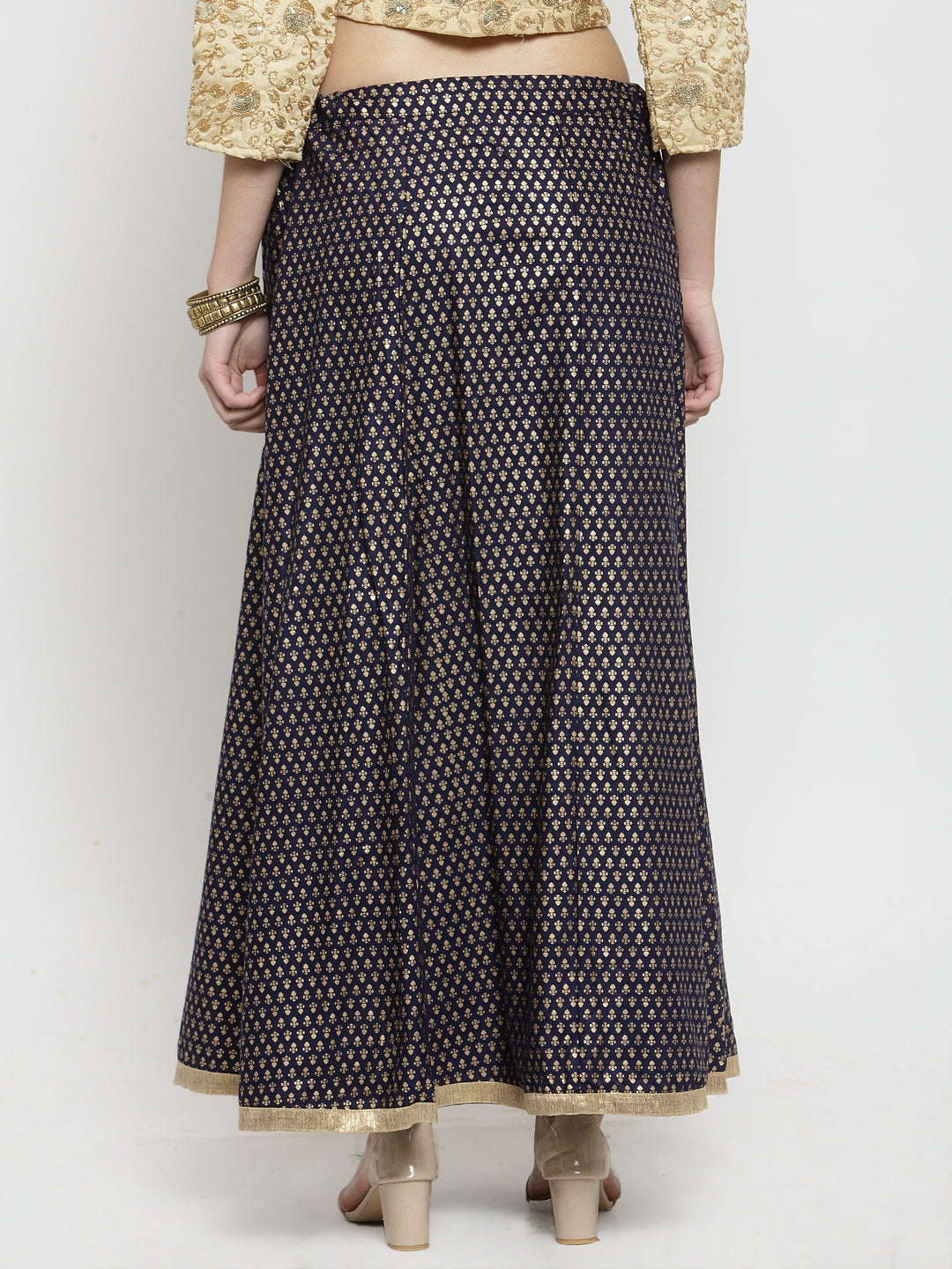 Wahe-NOOR Women's Navy Blue Printed Rayon Maxi Skirt - Distacart
