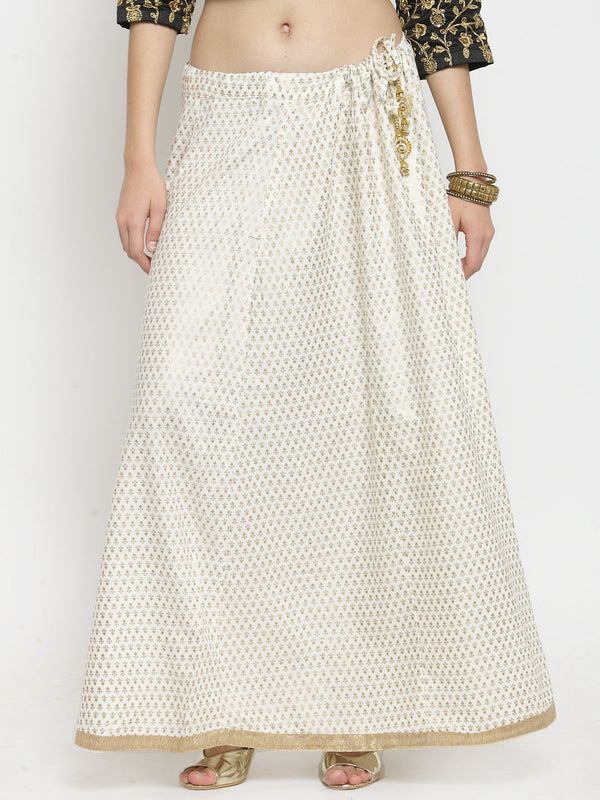 Wahe-NOOR Women's Off-White Printed Rayon Maxi Skirt - Distacart