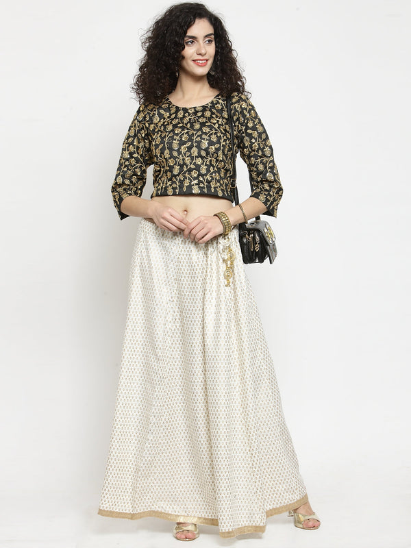 Wahe-NOOR Women's Off-White Printed Rayon Maxi Skirt - Distacart