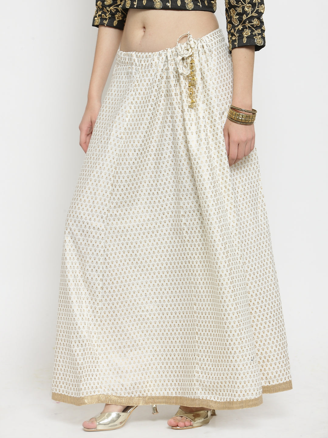 Wahe-NOOR Women's Off-White Printed Rayon Maxi Skirt - Distacart