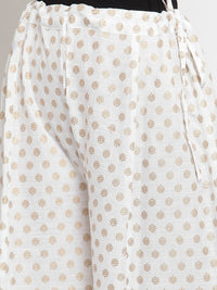 Thumbnail for Wahe-NOOR Women's White Flared Gold Printed Rayon Sharara - Distacart