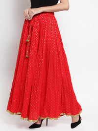 Thumbnail for Wahe-NOOR Women's Red Bandhani Maxi Skirt - Distacart
