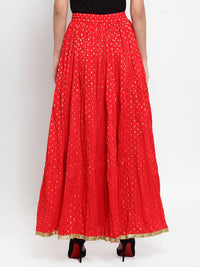 Thumbnail for Wahe-NOOR Women's Red Bandhani Maxi Skirt - Distacart