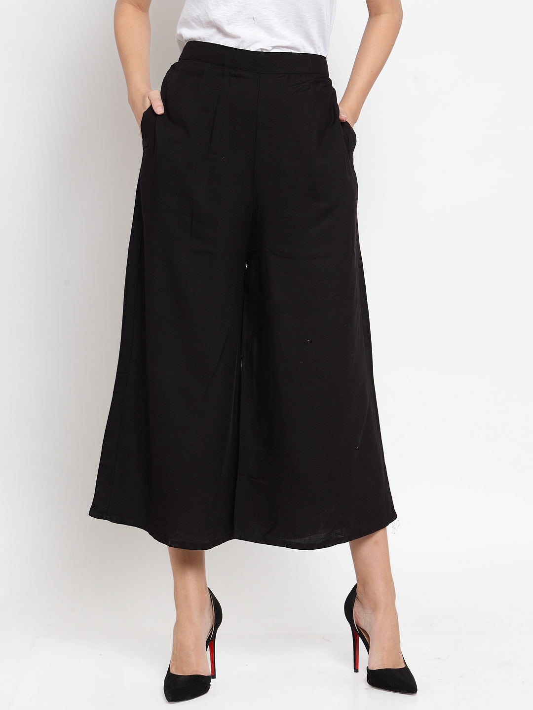 Wahe-NOOR Women's Black Solid Rayon Culottes - Distacart