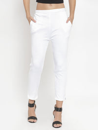 Thumbnail for Wahe-NOOR Women's White Woolen Pencil Pant - Distacart