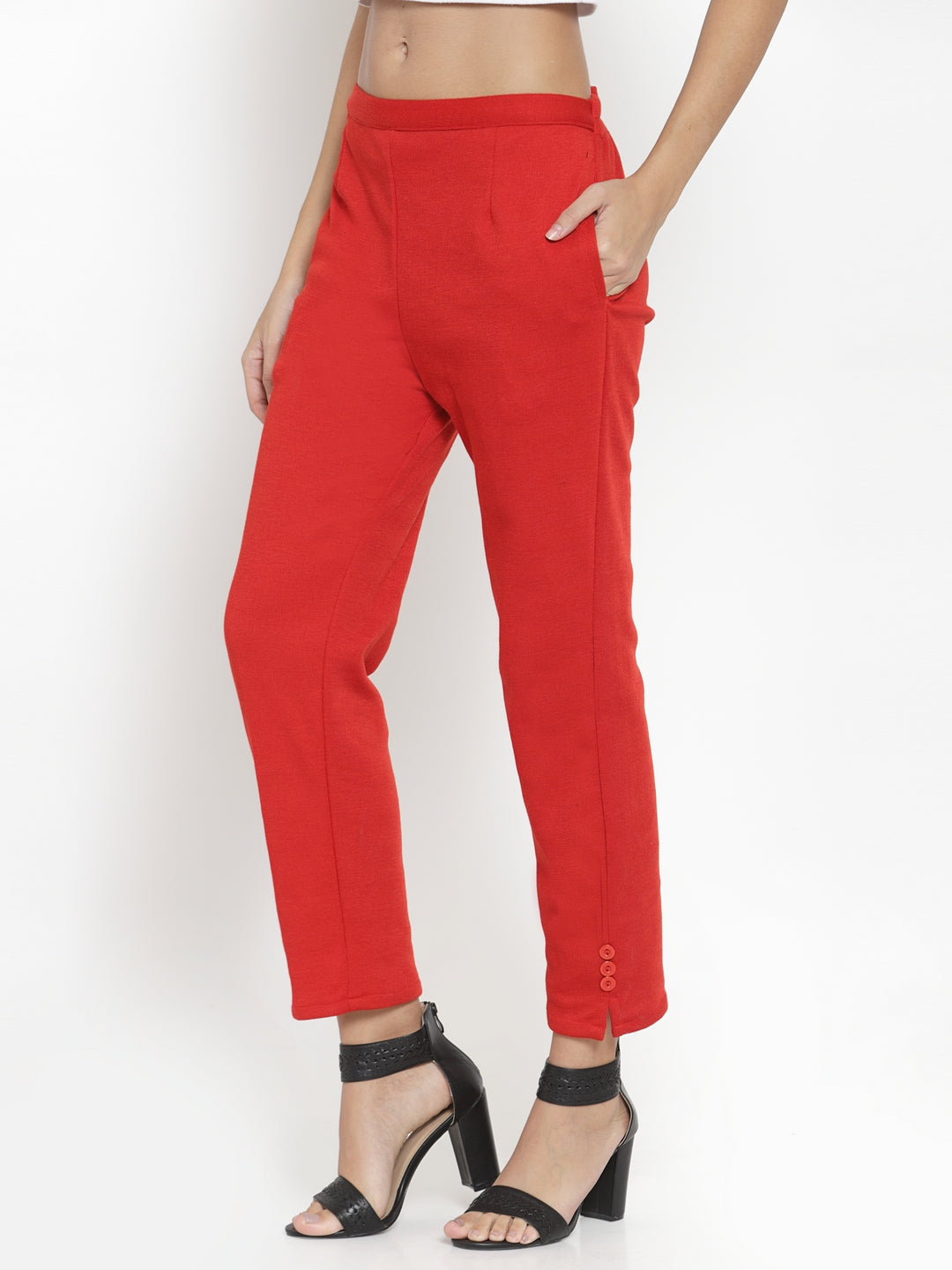 Curved U hem Banarasi zari pants -scarlet red