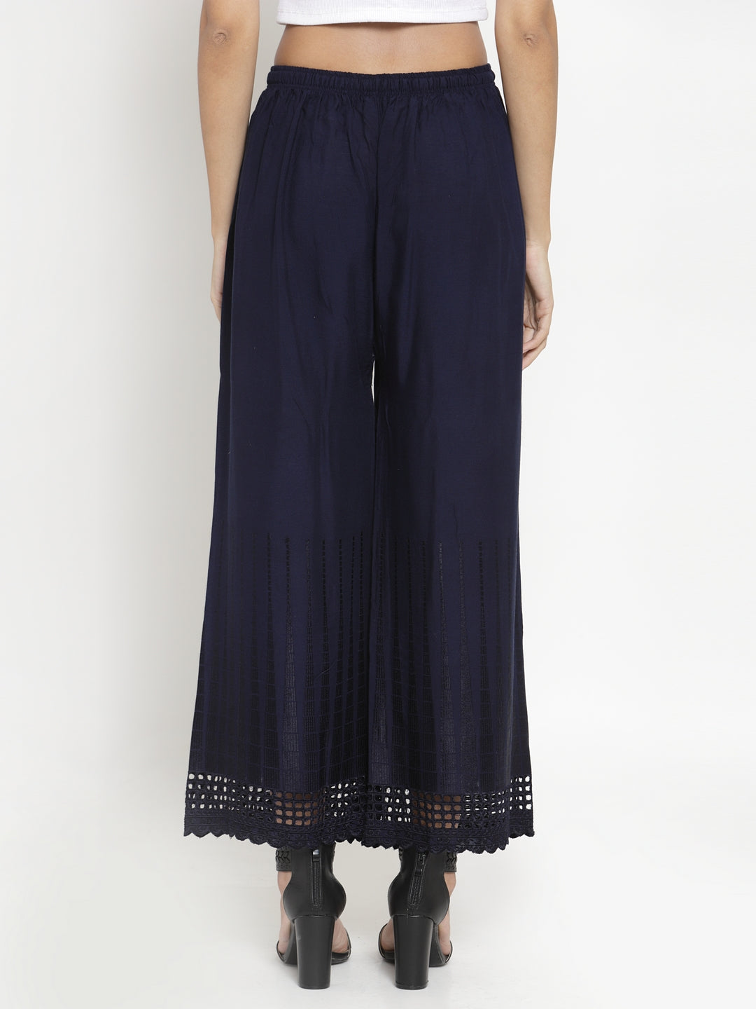 Wahe-NOOR Women's Navy Blue Self Design Rayon Palazzo - Distacart