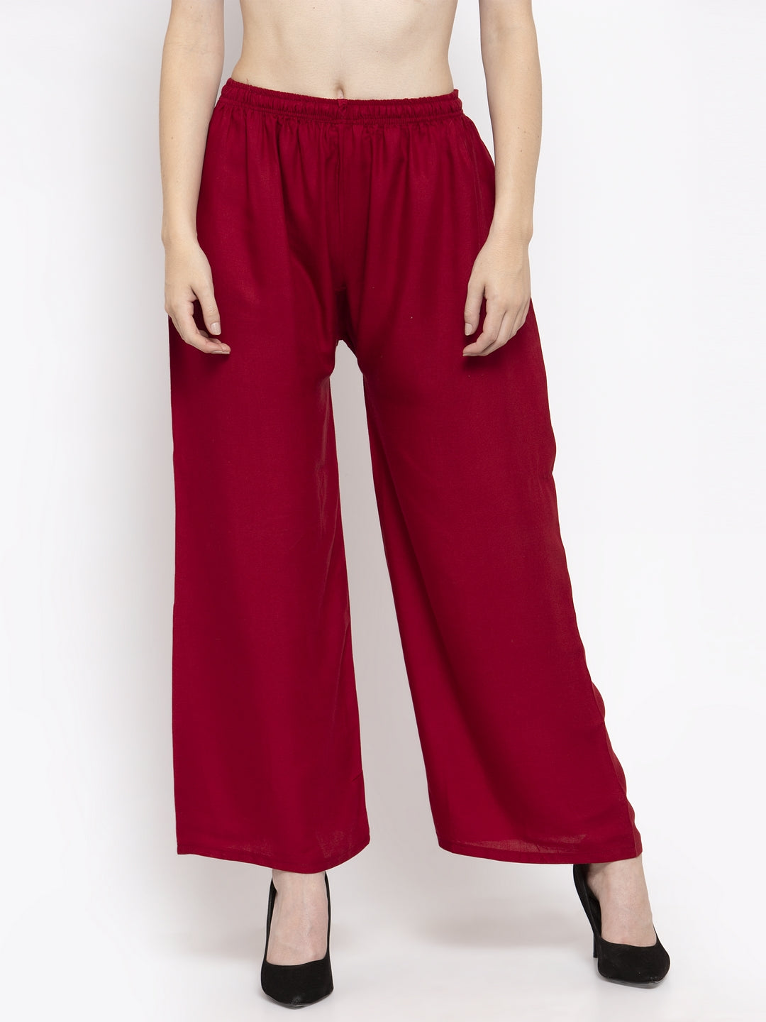 Wahe-NOOR Women's Maroon Solid Rayon Palazzo - Distacart